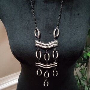 Chicos Womens Boho Style Faceted Clear Rhinestone Beaded Statement Bib Necklace
